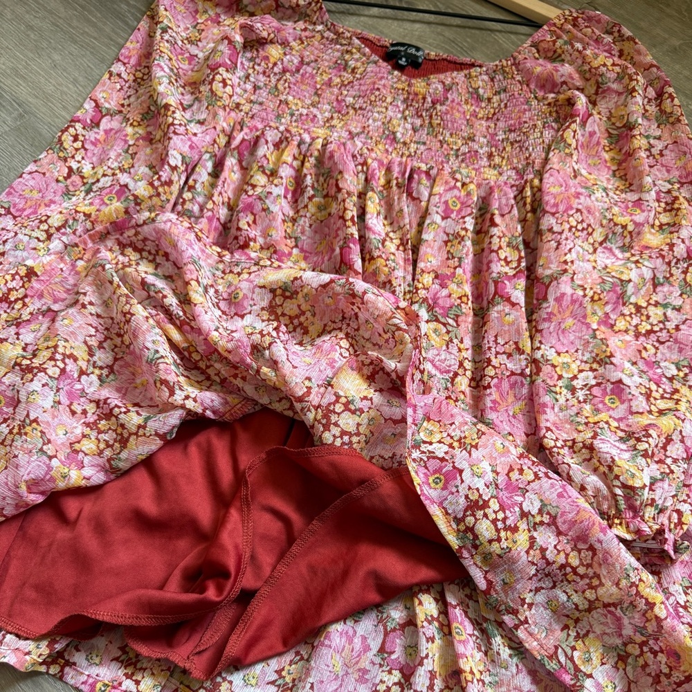 Crystal Doll Pink Ruched Ruffled Sundress-Size S - Picture 6 of 10